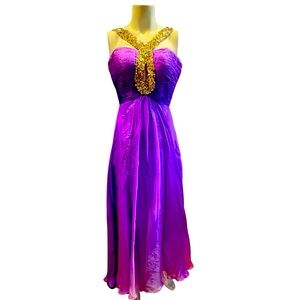 Sherri Hill Strapless Dress in Vibrant Purple with Gold Details Size 6